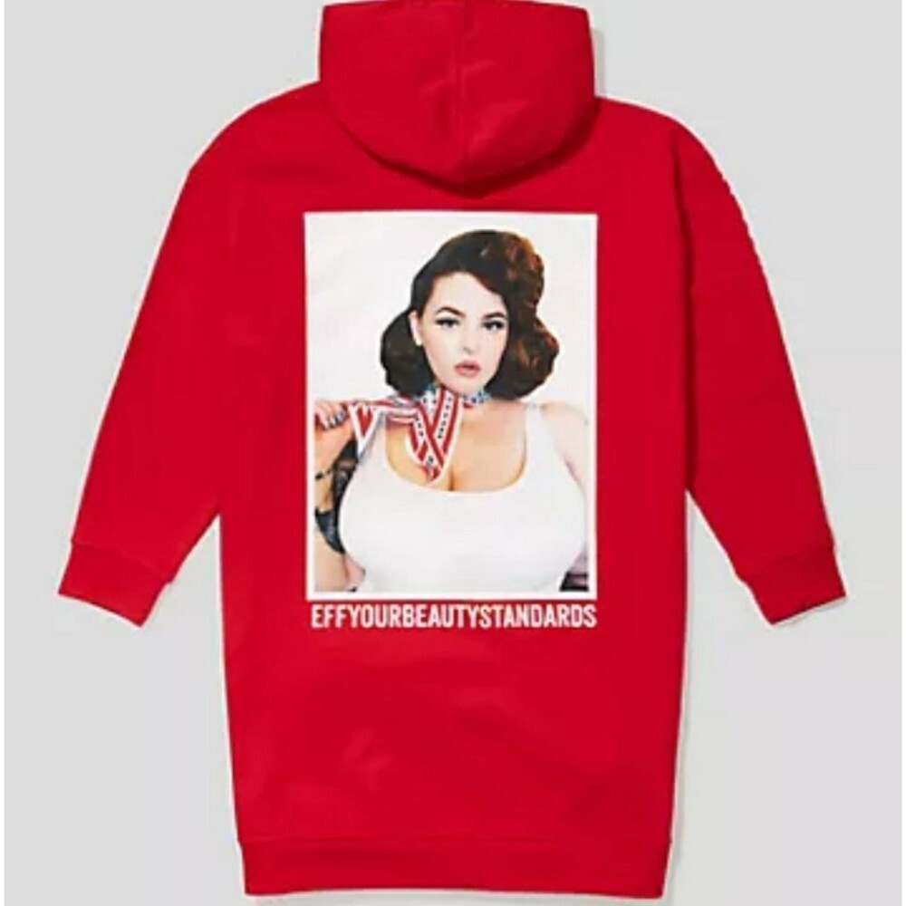 Fashion To Figure x Tess Holiday NWT Women's 3X EYBS Red Graphic Hoodie Dress - Picture 2 of 10